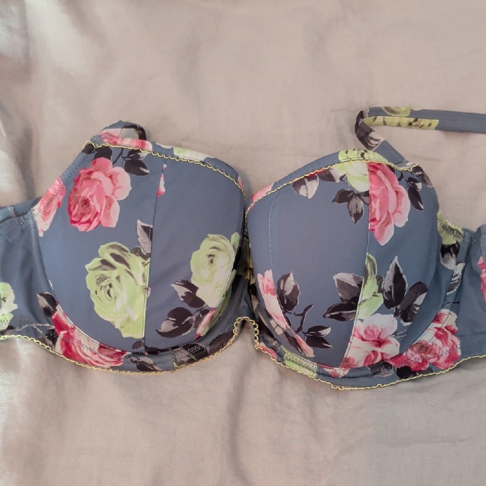 Cleo Floral Underwire Bra - Blue and Pink